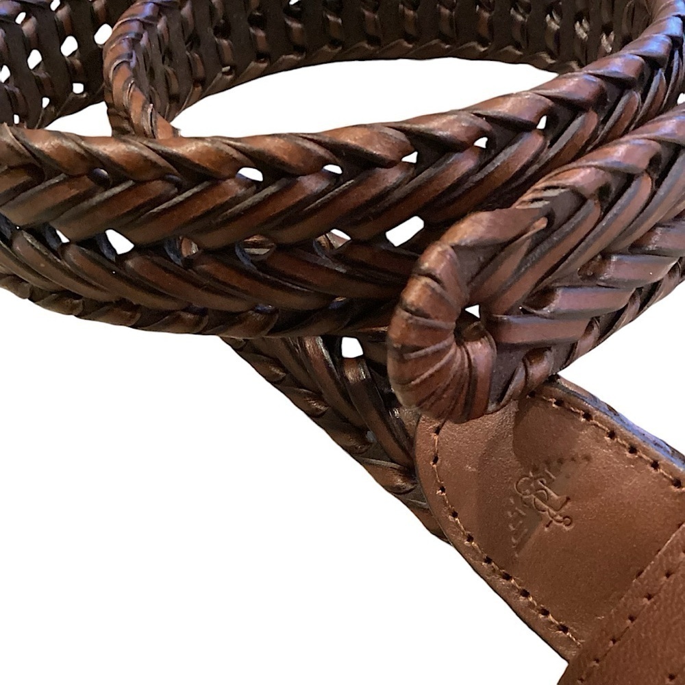 Dockers Brown Leather & PU Leather Woven Belt  38” L Adjustable Sz Silver Buckle - Picture 7 of 16